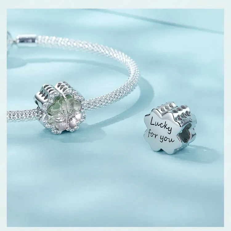 Breloque bébé rose en argent 925 WOSTU avec cœur, croix et trèfle