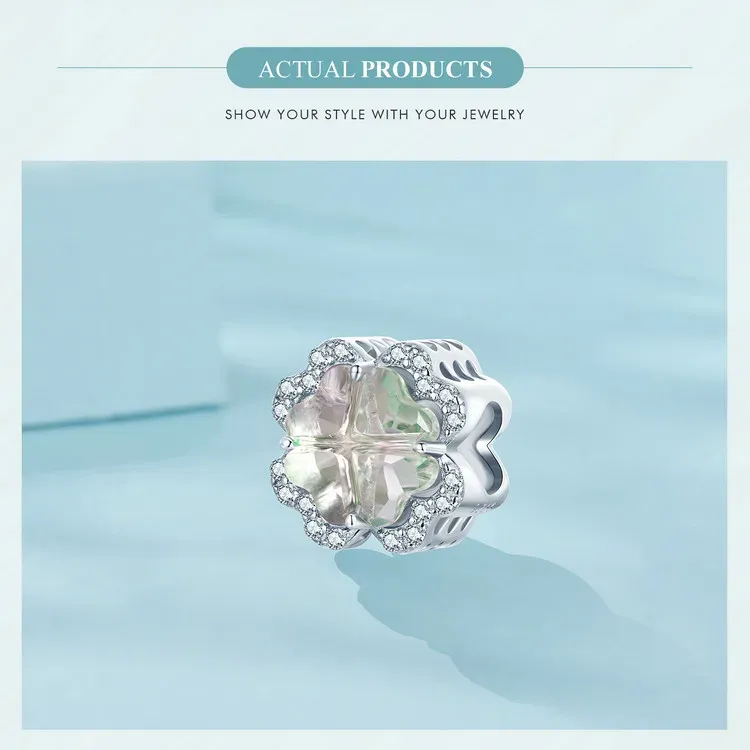 Breloque bébé rose en argent 925 WOSTU avec cœur, croix et trèfle