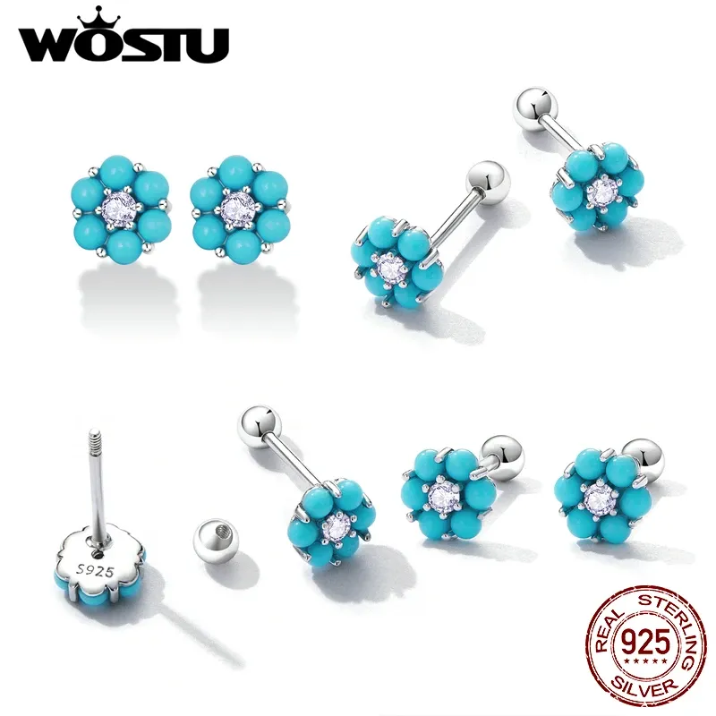 Boucles d’oreilles puces fleur turquoise en argent 925 WOSTU