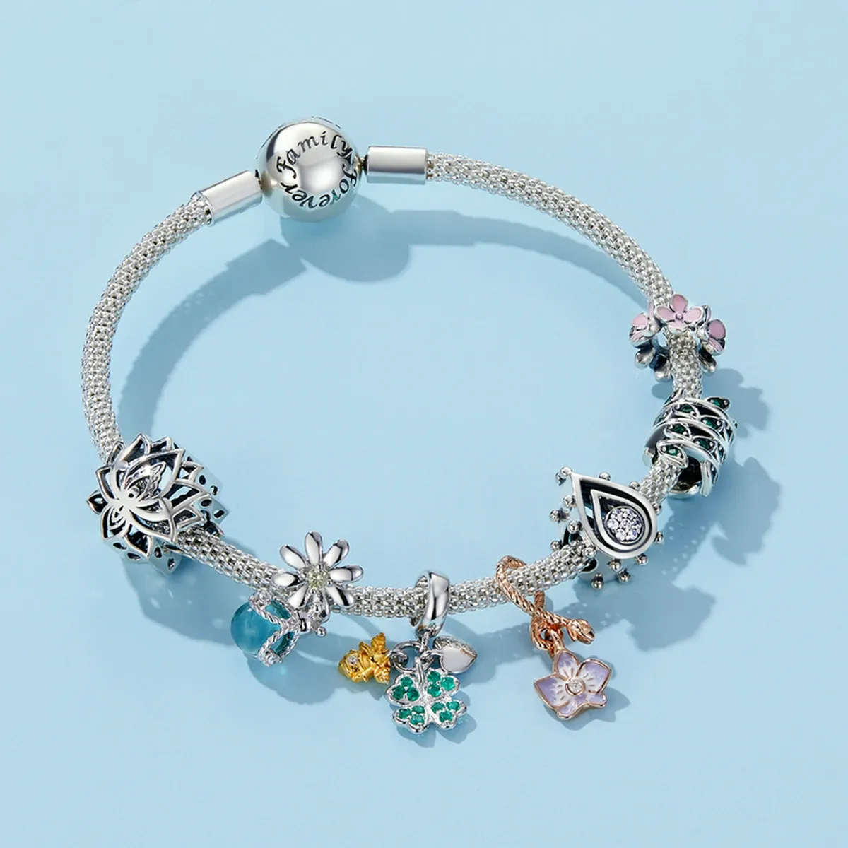 Breloque fleur de cerisier en argent 925 émaillé WOSTU