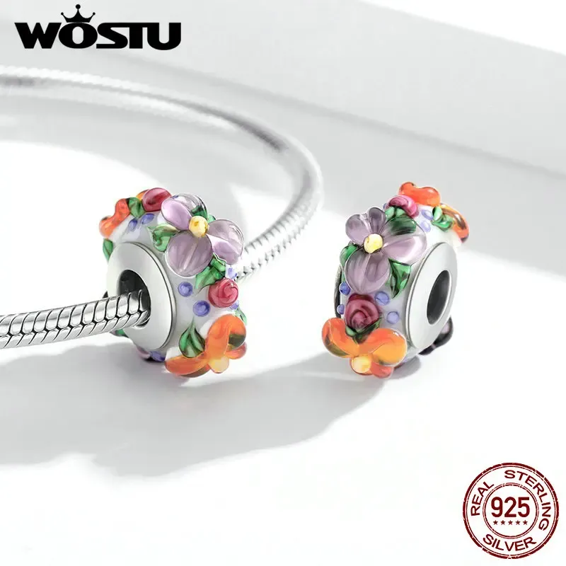 Breloque fleur de cerisier en argent 925 émaillé WOSTU
