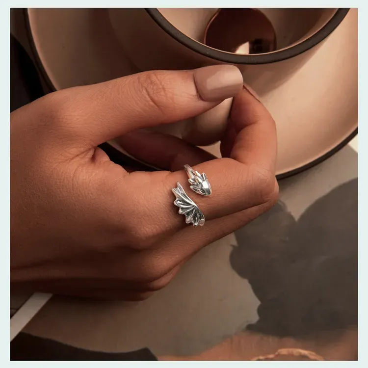 Bague dragon volant en argent 925 oxydé WOSTU