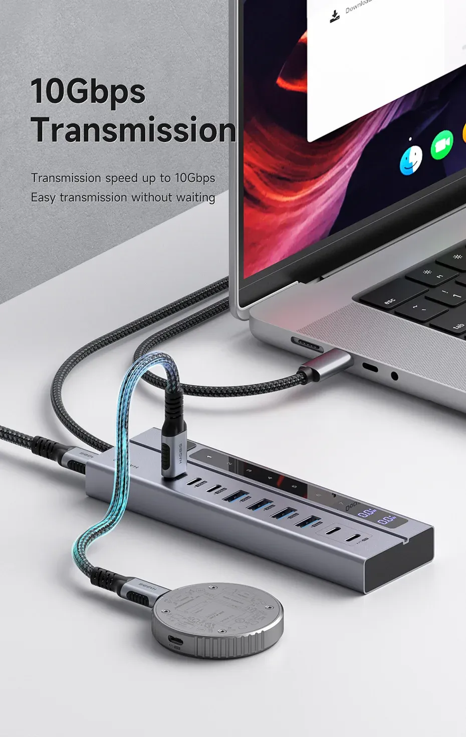 Station d’accueil USB-C Hagibis 9 ports avec écran LED et interrupteurs individuels