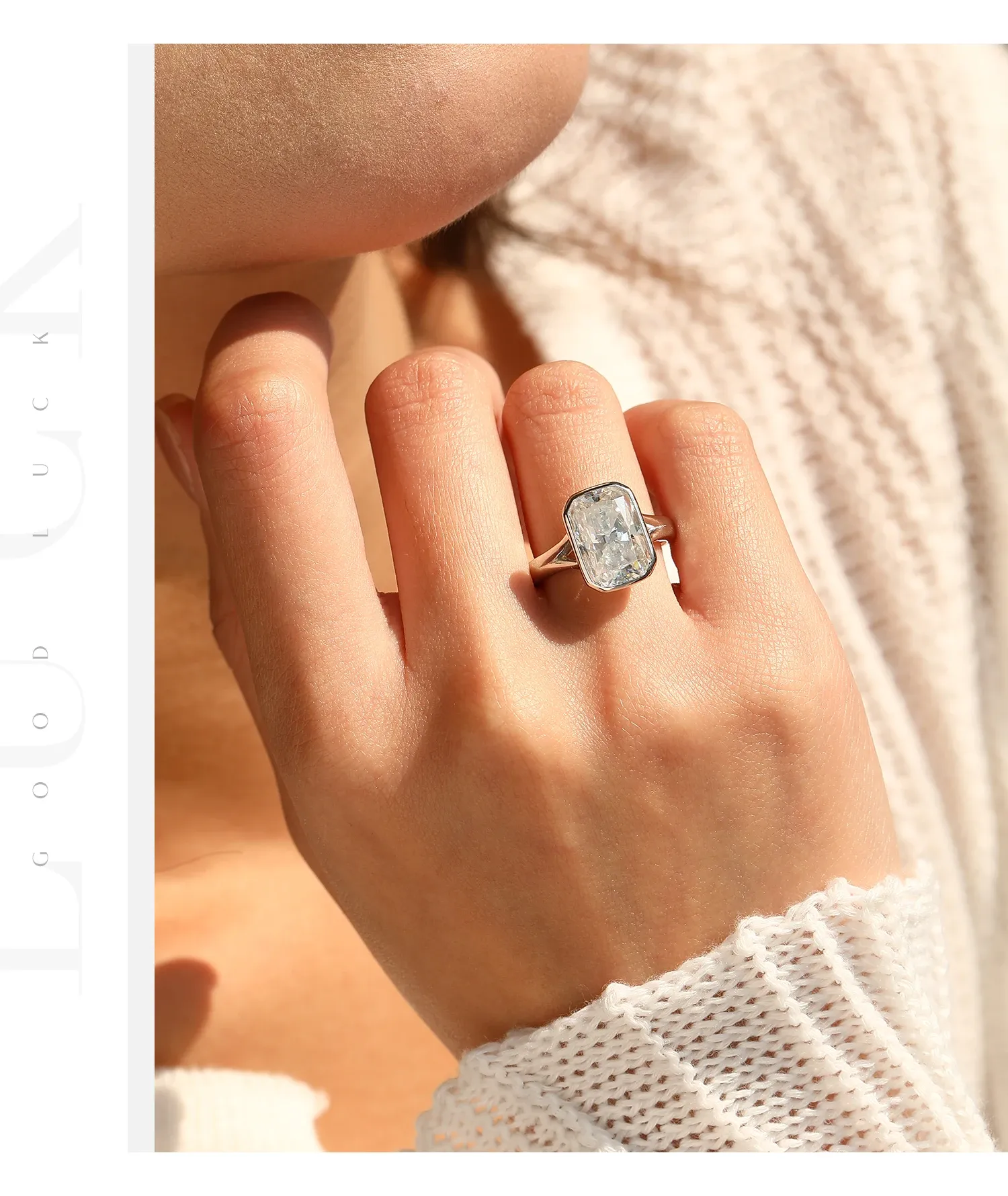 Bague de mariage rectangulaire en moissanite D, argent 925 MODIAN