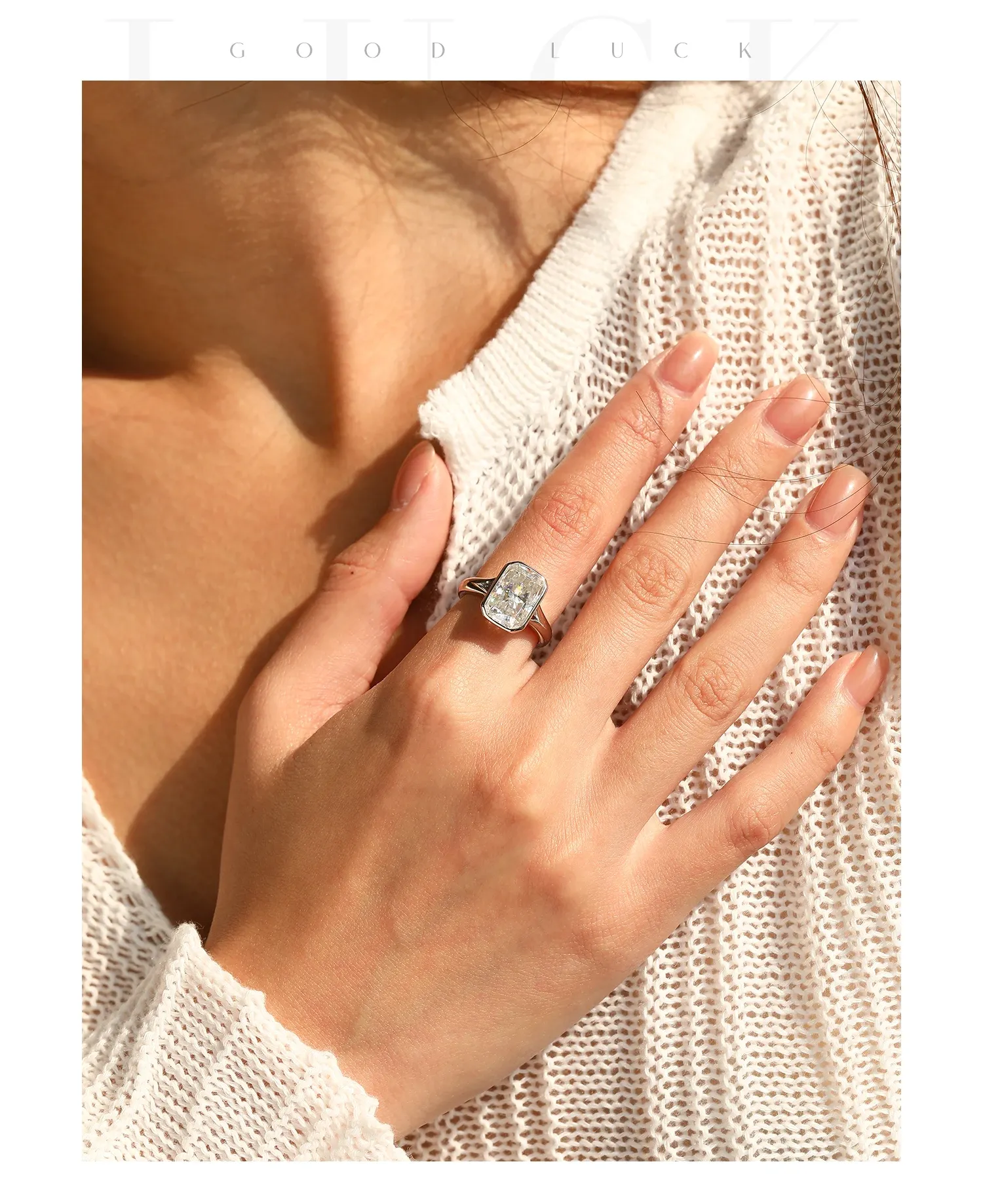 Bague de mariage rectangulaire en moissanite D, argent 925 MODIAN