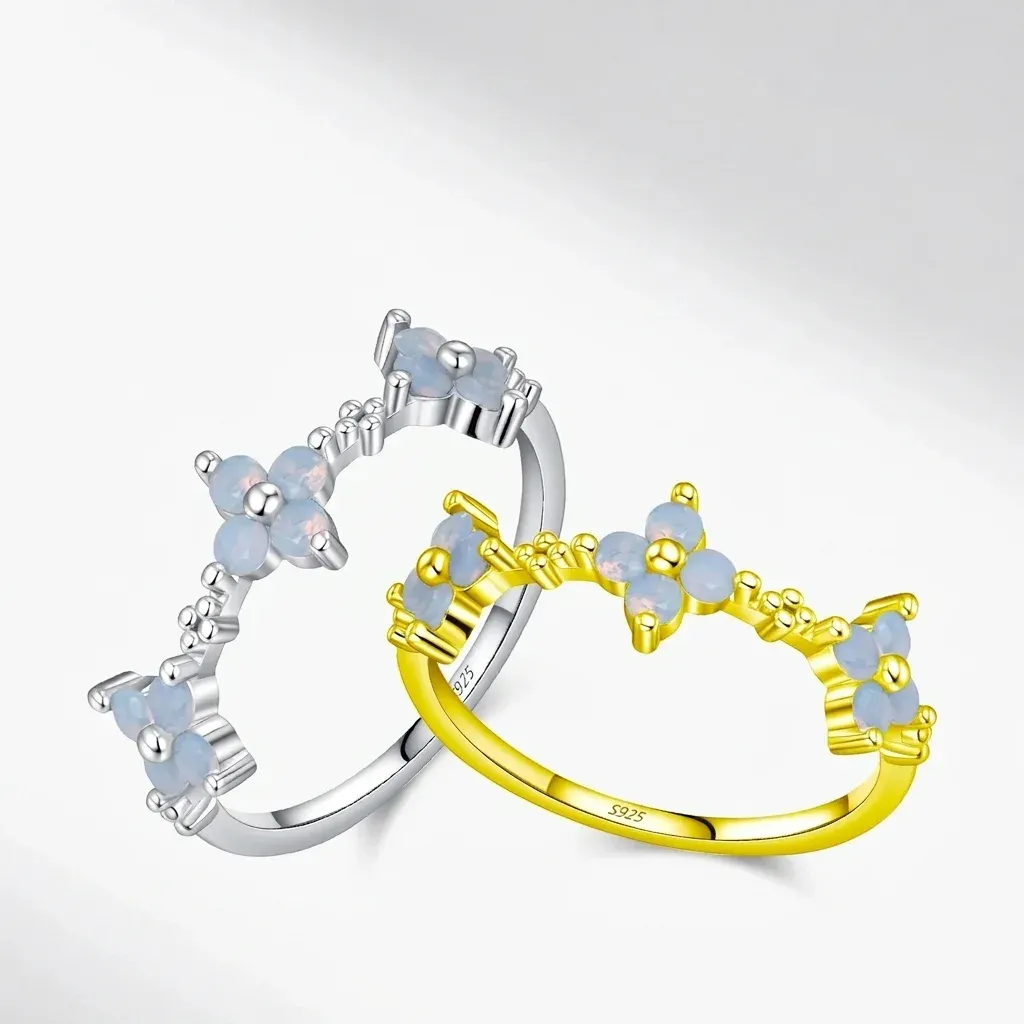 Bague trèfle opale argent et or