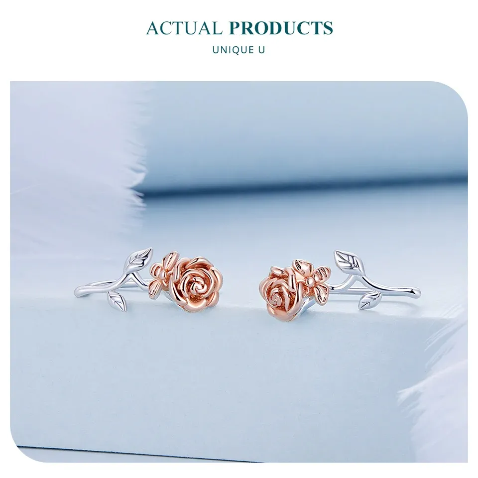 Boucles d’oreilles fleur rose en argent 925 et zircon Bamoer