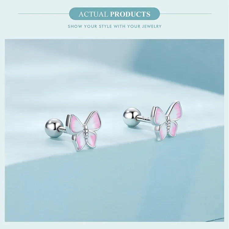 Boucles d’oreilles papillon arc-en-ciel en argent 925 Bamoer