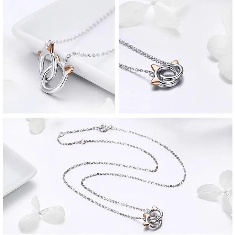 Collier chat en argent 925 à double pendentif Bamoer