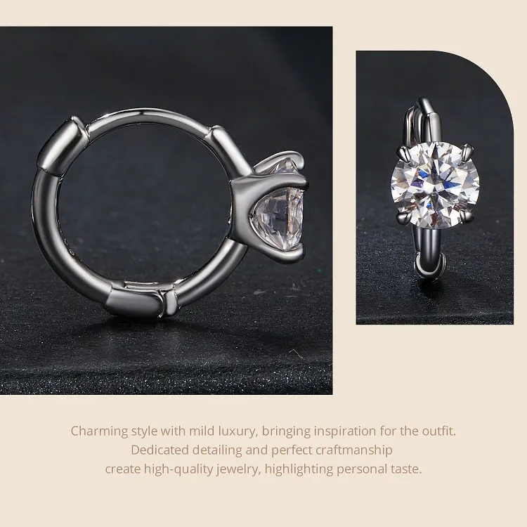 Créoles huggie en moissanite D couleur et argent 925 Bamoer U