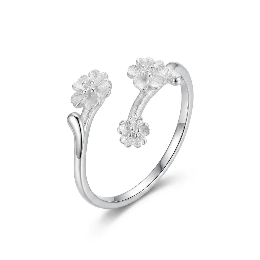 Bague ouverte fleur de prunier argent 925