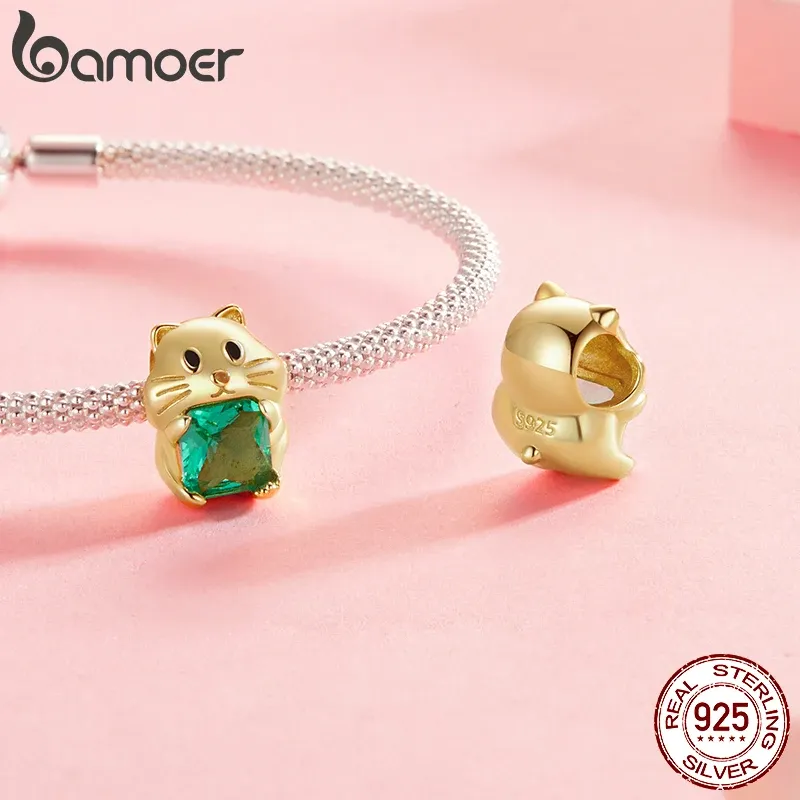 Breloque chat noir en argent 925 Bamoer avec zircon