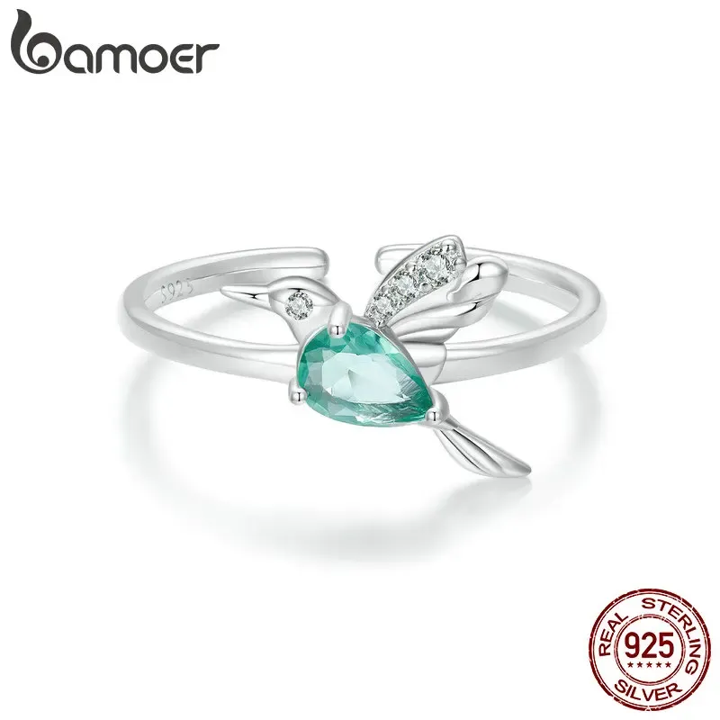 Bague ouverte colibri en argent 925 et zircon