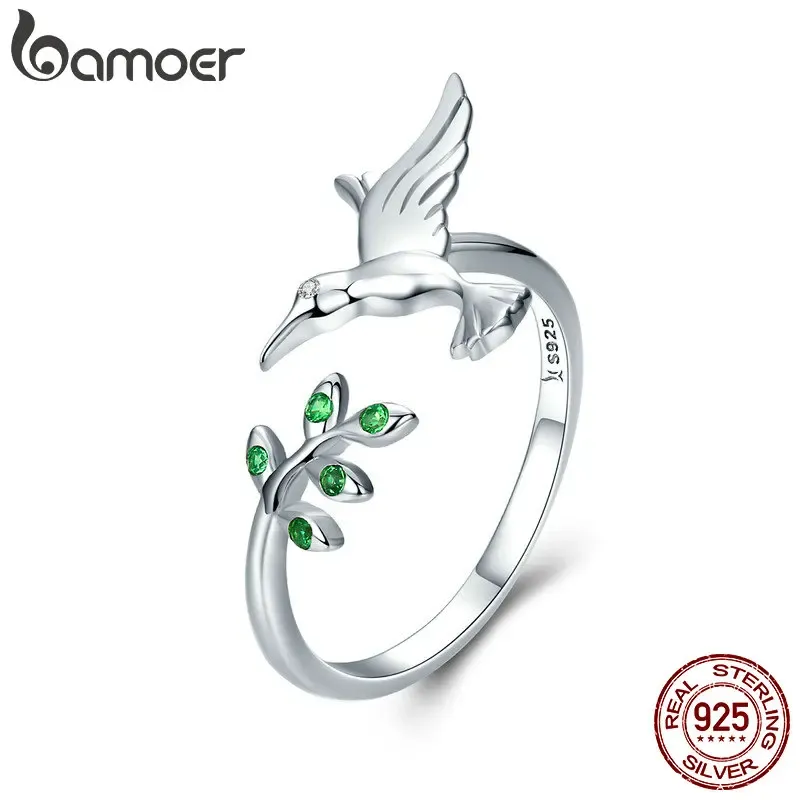 Bague ouverte colibri en argent 925 et zircon