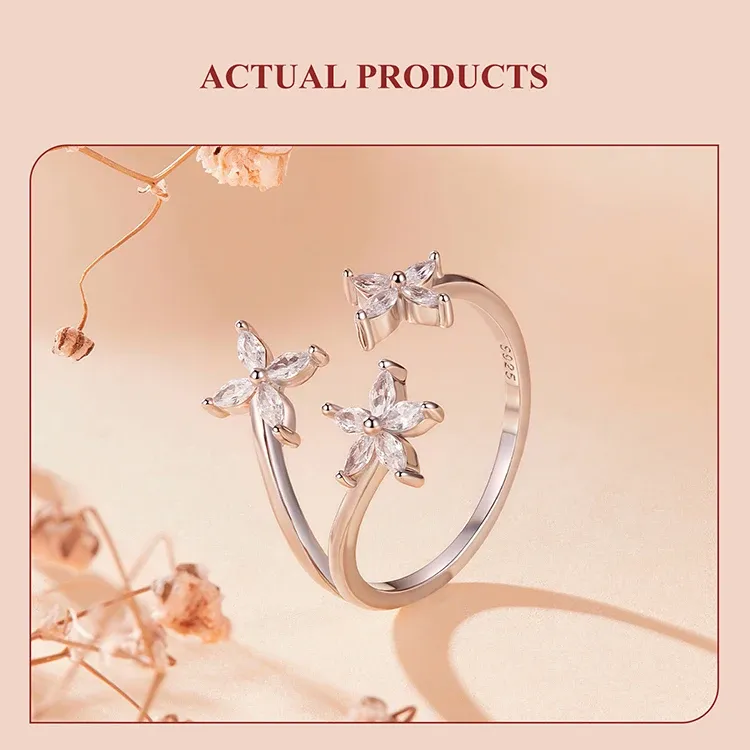 Bague fleur ouverte Bamoer en argent 925 et zircon