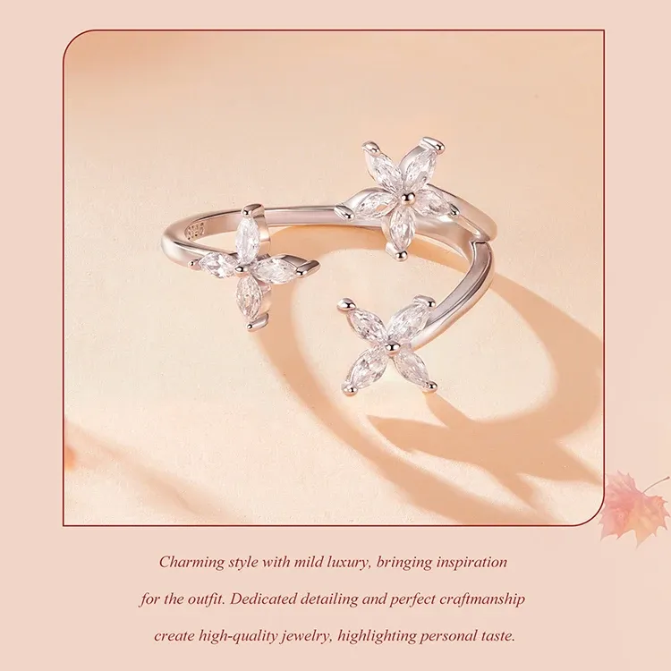 Bague fleur ouverte Bamoer en argent 925 et zircon