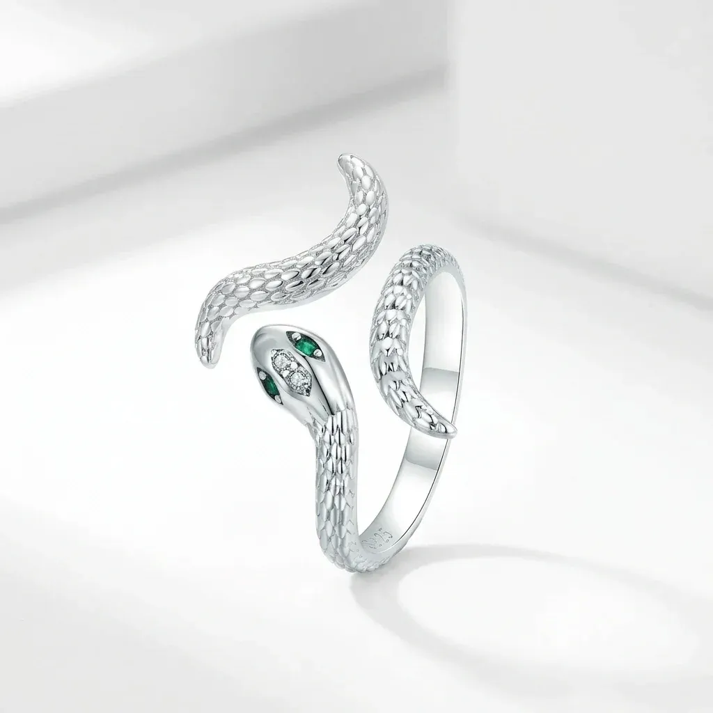 Bague serpent ouverte argent 925 verte