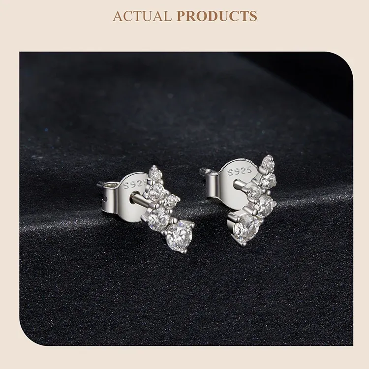 Boucles d’oreilles puces croix en moissanite Bamoer U, argent 925
