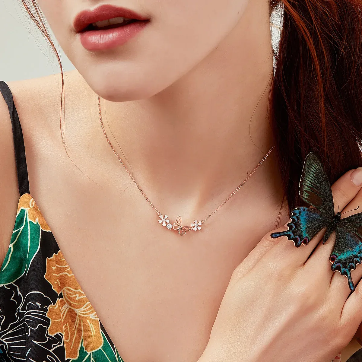 Parure Bamoer en argent 925 au motif papillon et fleur