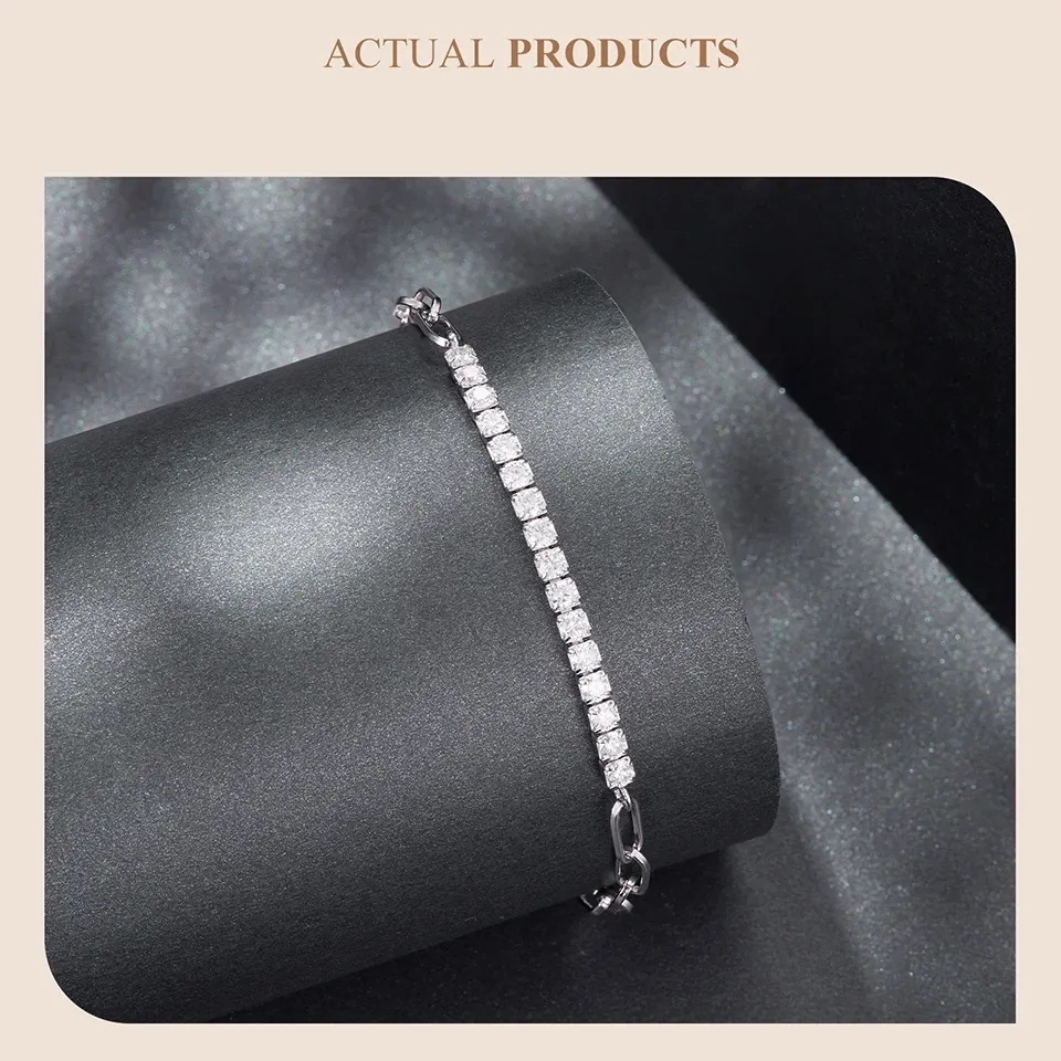 Bracelet moissanite réglable en argent 925 Bamoer U