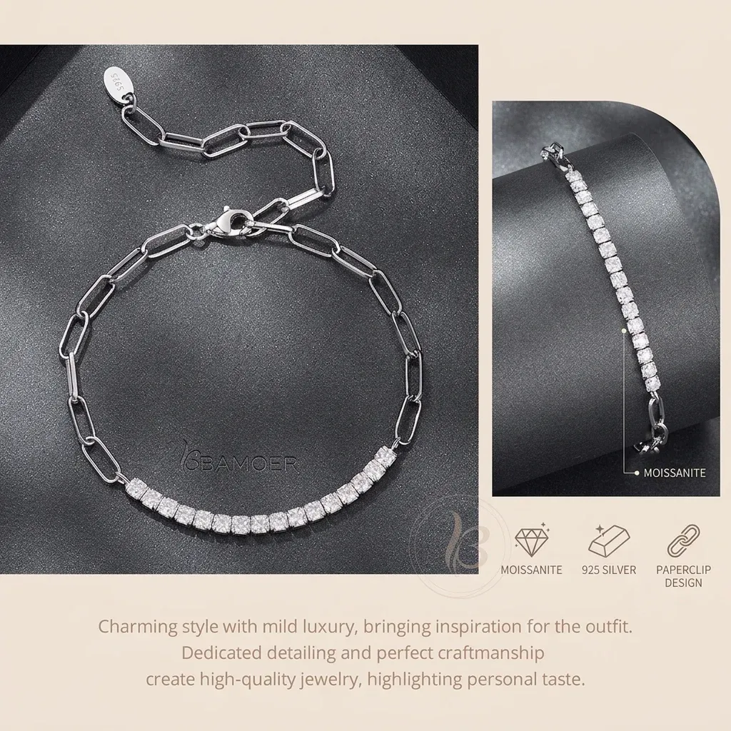 Bracelet moissanite réglable argent 925