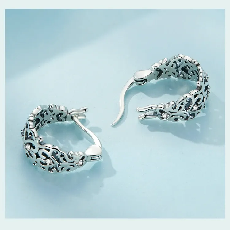 Boucles d’oreilles créoles vintage en argent 925 et zircon Bamoer