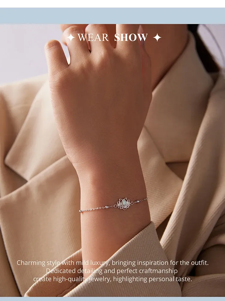 Bracelet lotus opale en argent 925 Bamoer