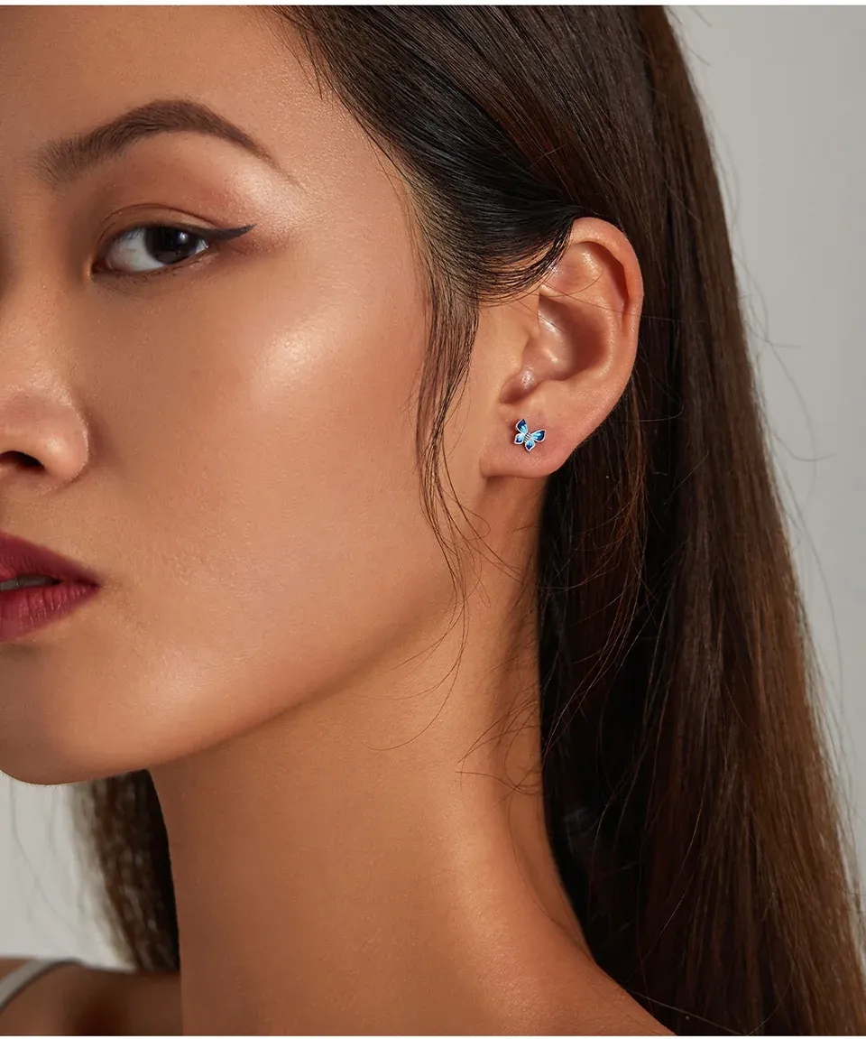 Boucles d’oreilles papillon fleuri en argent 925 Bamoer