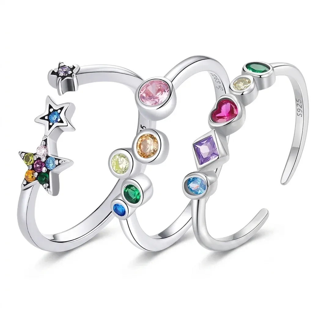 סט שלוש טבעות כסף עם זירקונים