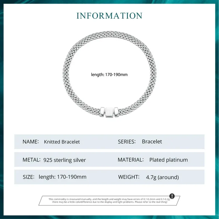 Bracelet tressé en argent 925 à boucle carrée Bamoer