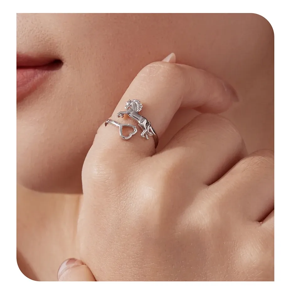 Bague ouverte Hamsa en argent 925 Bamoer, motif Fatima et zircon