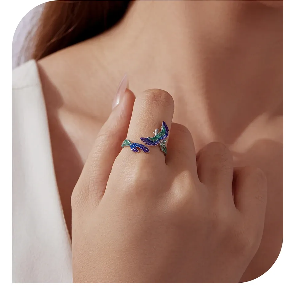 Bague ouverte Hamsa en argent 925 Bamoer, motif Fatima et zircon