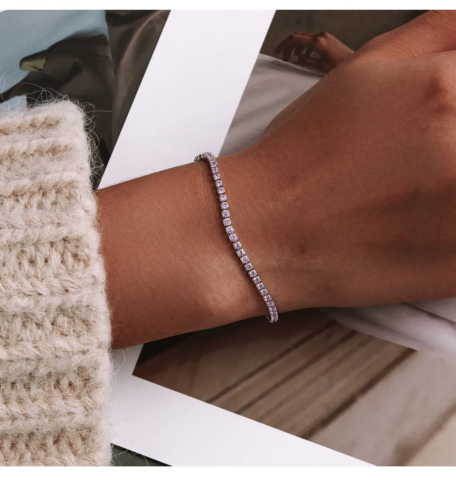 Bracelet tennis Bamoer en argent 925 et zircons, style doux