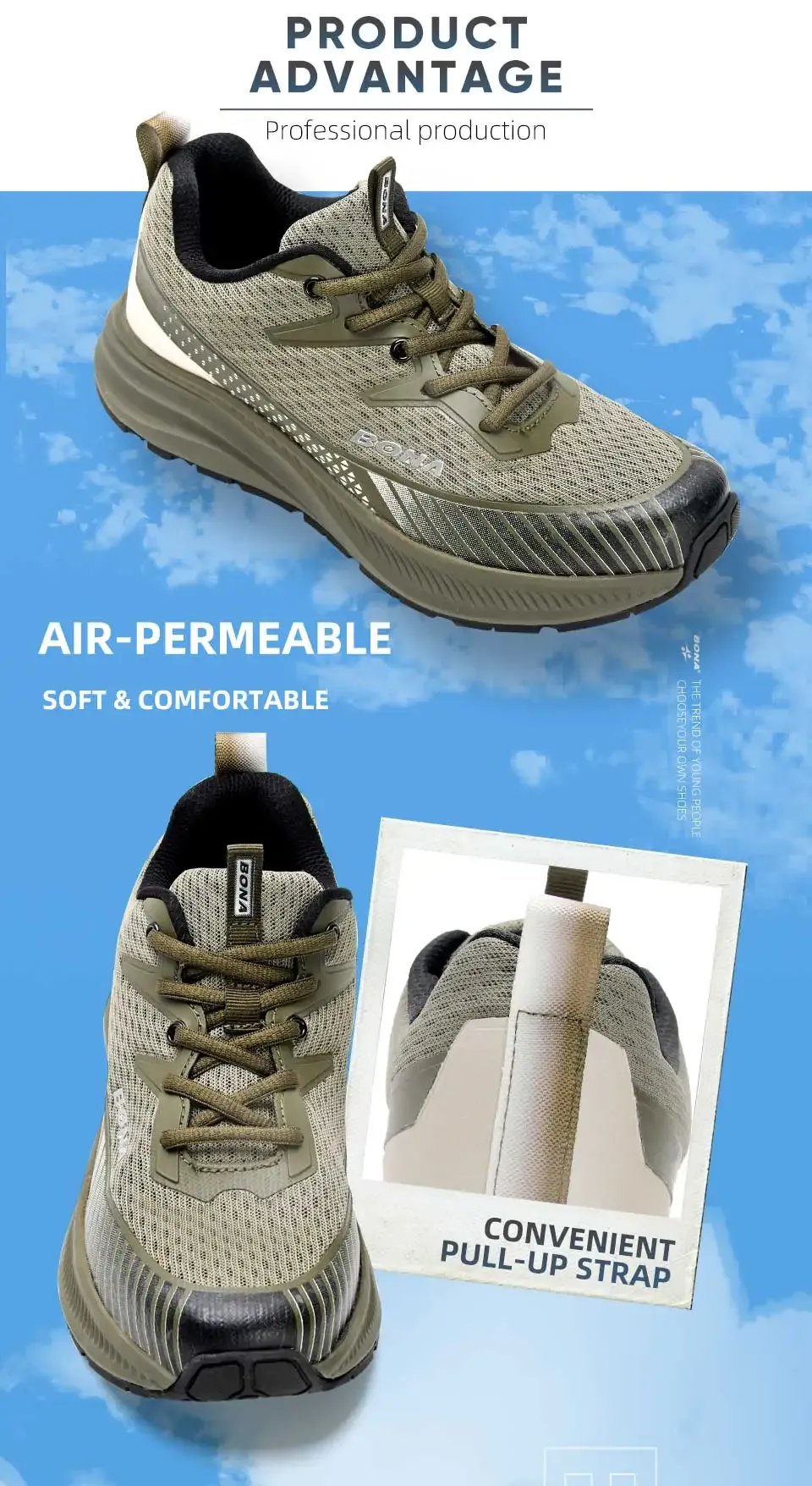 BONA 39633 : chaussures de running respirantes pour homme