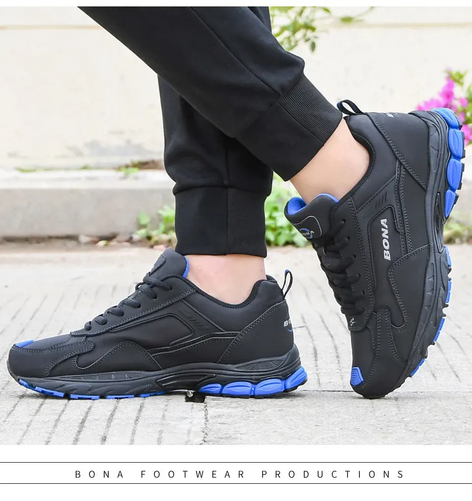BONA chaussures de course en cuir souple pour homme