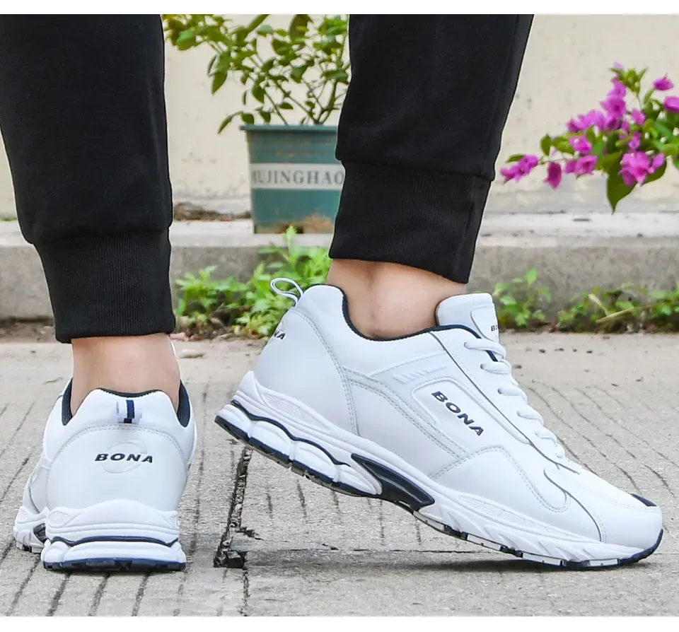 BONA chaussures de course en cuir souple pour homme