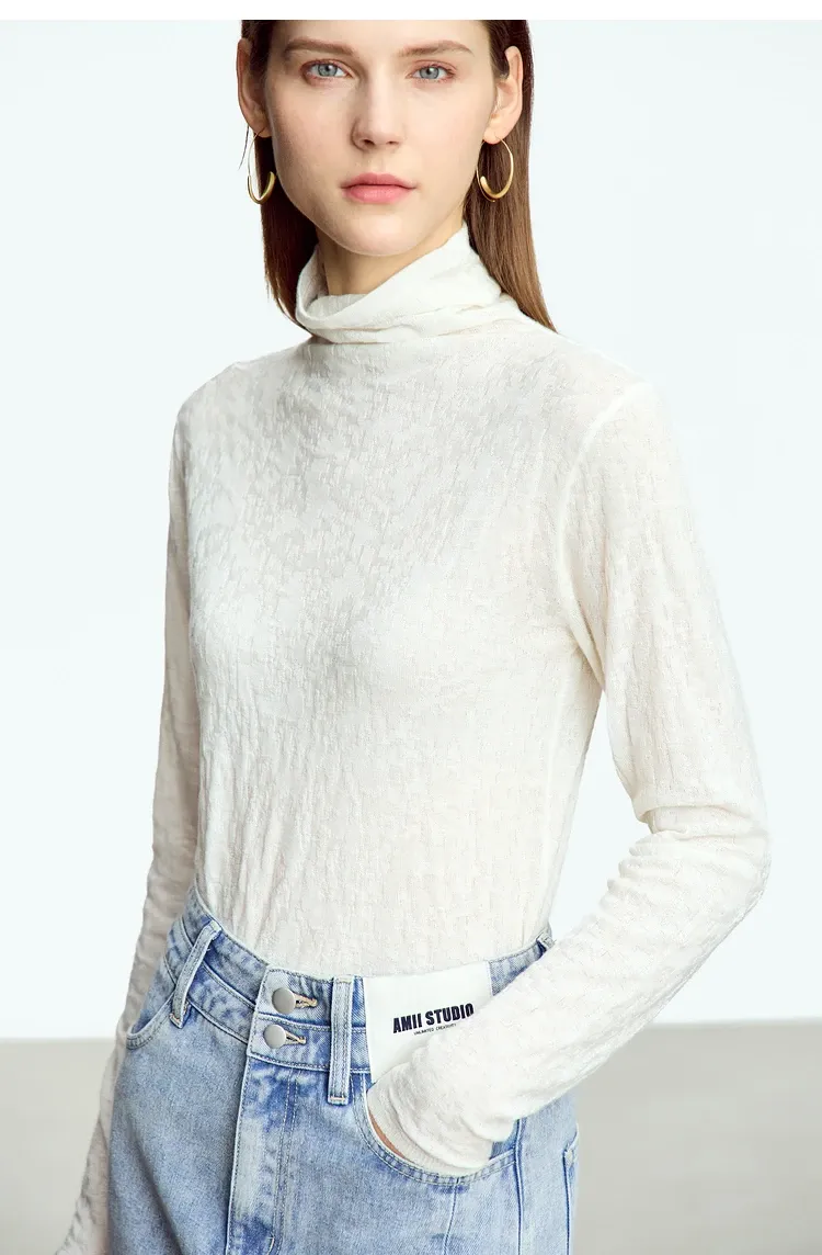 Pull col roulé AMII en maille fine, coupe slim