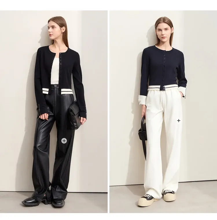 Cardigan court rayé AMII en maille slim pour femme