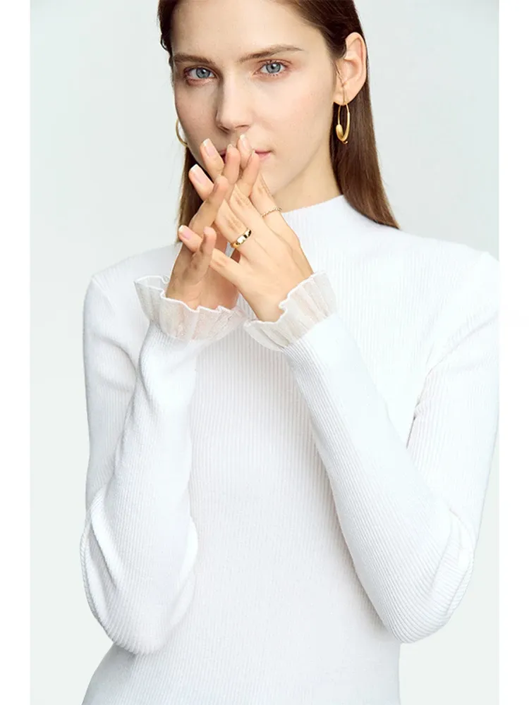 Pull minimaliste à col montant AMII pour femme, maille slim