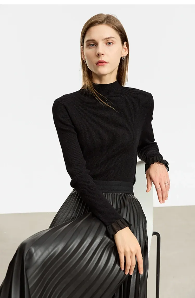 Pull minimaliste à col montant AMII pour femme, maille slim