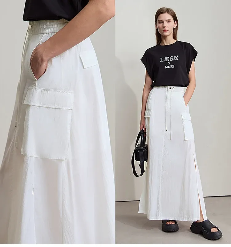 Jupe longue AMII fluide à taille élastique pour bureau