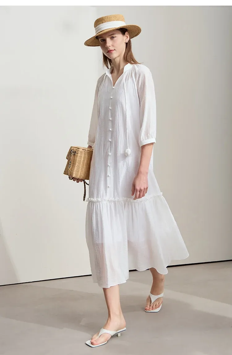 Robe longue AMII minimaliste à col V et texture froissée