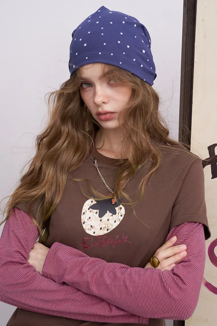 T-shirt manches longues Y2K à patchwork fruits pour femme