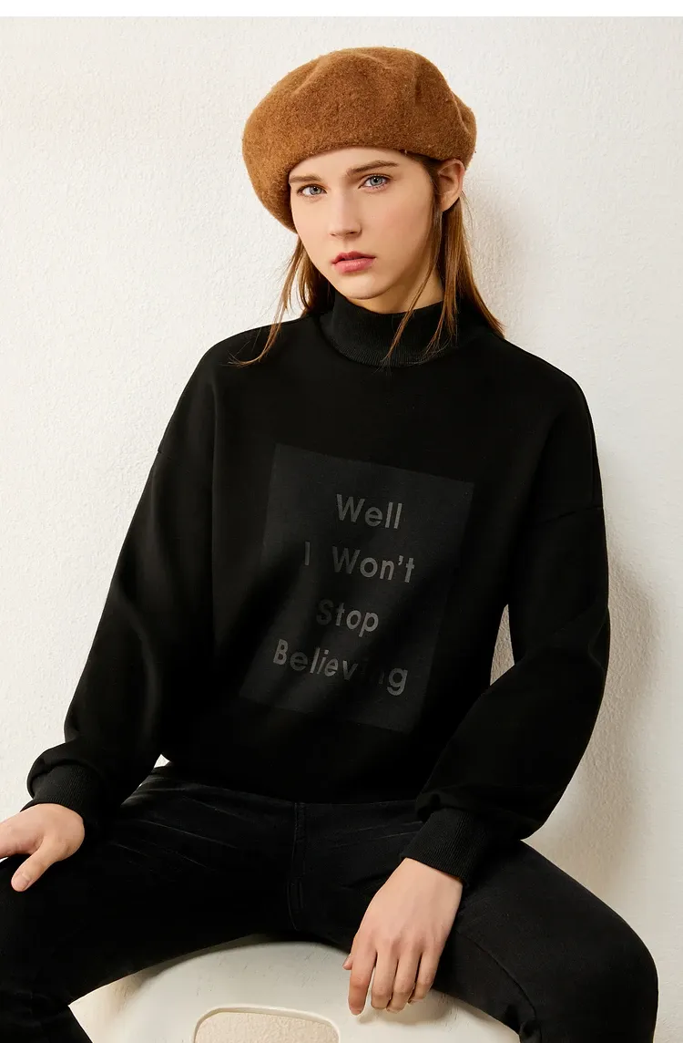 Sweat femme AMII imprimé à col semi-montant, coupe loose