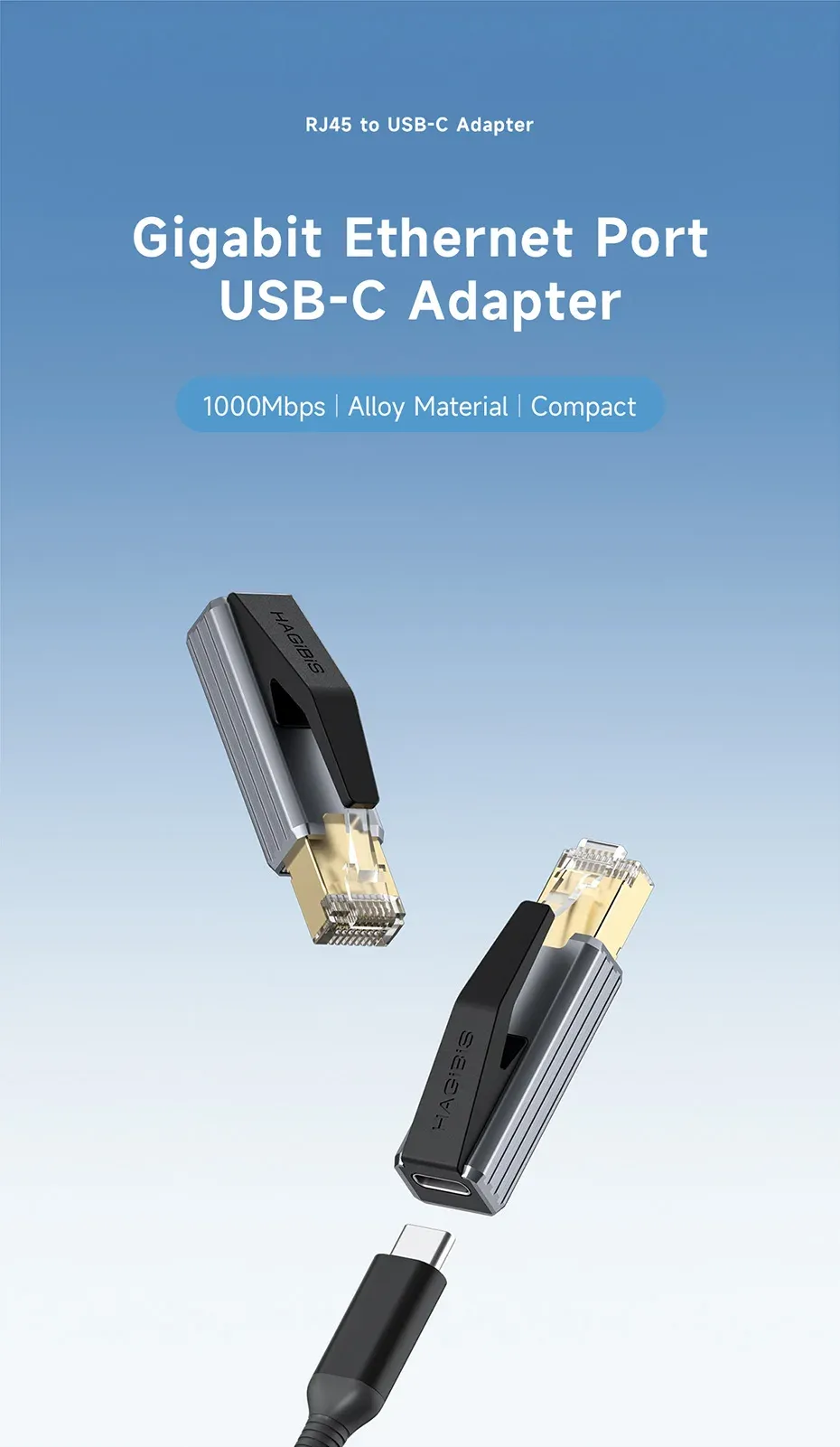 Adaptateur USB-C vers Ethernet Gigabit Hagibis CR01
