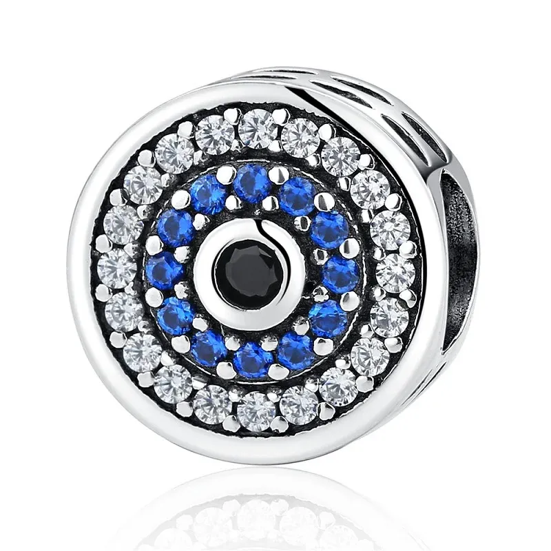 Breloque ronde en argent 925 bleu et rose avec zircons