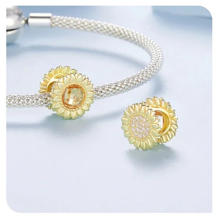 Breloque cœur en argent 925 WOSTU, motif floral et licorne