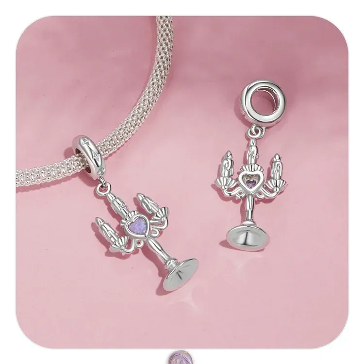 Breloque romantique en argent 925 avec cœur, ange et perle