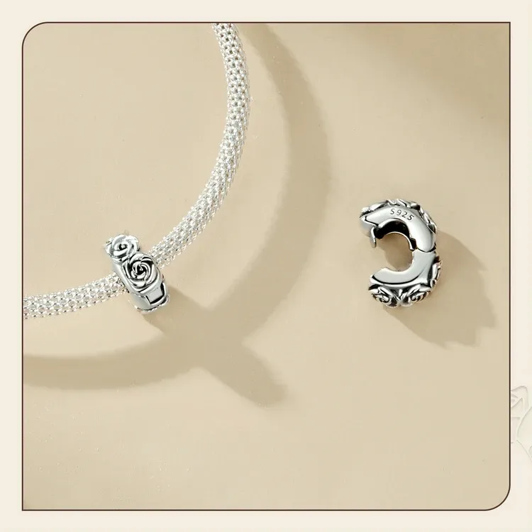 Charm fleur vintage en argent 925 oxydé WOSTU