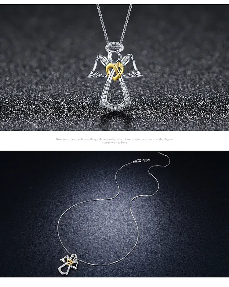 Collier ras-du-cou en argent 925 avec pendentif ange gardien